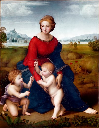The Virgin in the Prairie eller Madonna of the Belvedere Maleri av Raphael (Raffaello Sanzio 1483-1520) 1506 Søn. 113 X 88 cm Vienna Kunsthistorisches Museum av Raphael