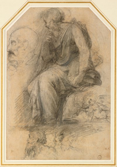 En mannlig helgen, sittende Study for the Disputa, c1500-tallet av Raphael