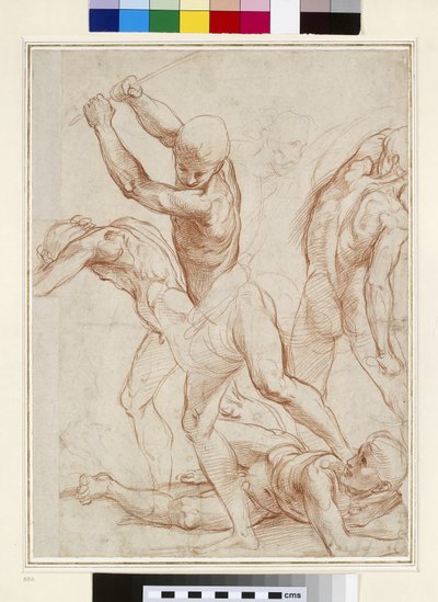 Kamp av nakne menn (rødt kritt på papir) av Raffaello Sanzio Raphael