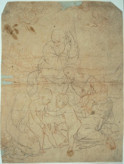 Hellig familie med Saint Elizabeth og spedbarnet døperen Johannes av Raphael
