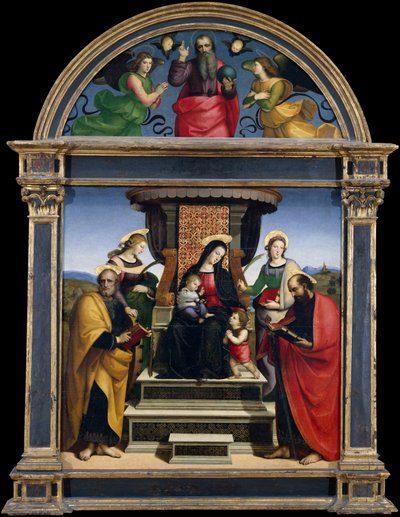 Madonna og barn tronet med hellige av Raffaello Sanzio Raphael