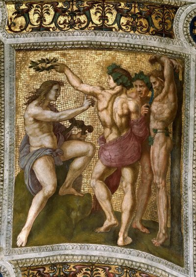 Marsyas og Apollo. Takfresco i Stanza della Segnatura, ca 1510-1511. av Raphael