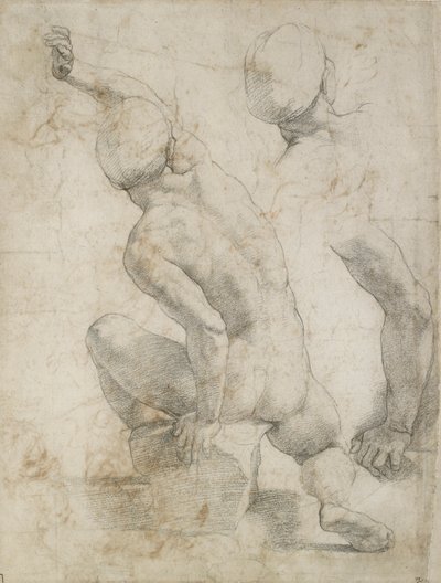 Naken mann sittende på en stein, tidlig på 1500-tallet av Raphael
