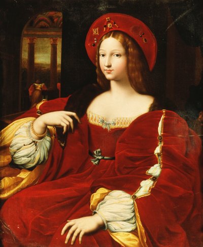 Portrett av Giovanna av Aragon, sittende tre fjerdedels lengde, i kammeret hennes, av Raphael