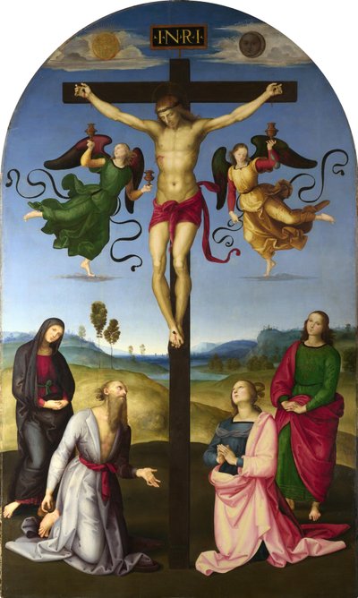 Den korsfestede Kristus med Jomfru Maria, hellige og engler av Raphael