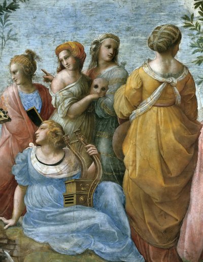 Parnass. Detalj. Fresco i Stanza della Segnatura, ca 1510-1511. av Raphael