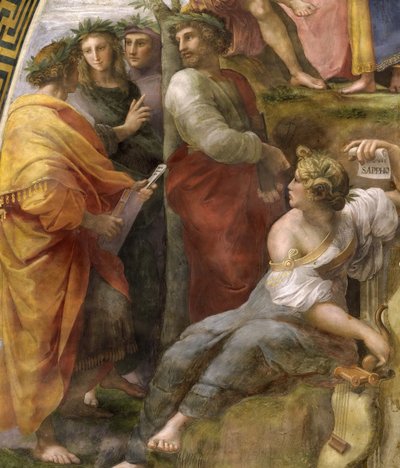 Parnass. Detalj. Fresco i Stanza della Segnatura, ca 1510-1511. av Raphael