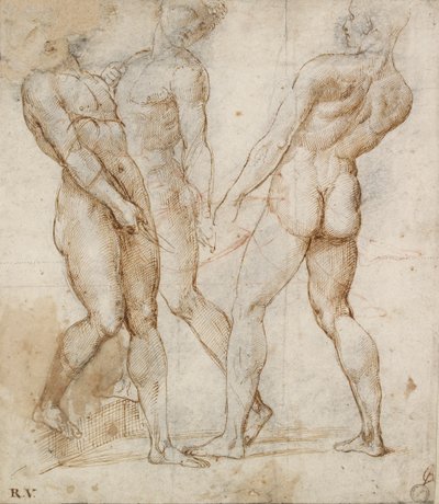Tre nakenbærere Study for the Entombment, tidlig på 1500-tallet av Raphael