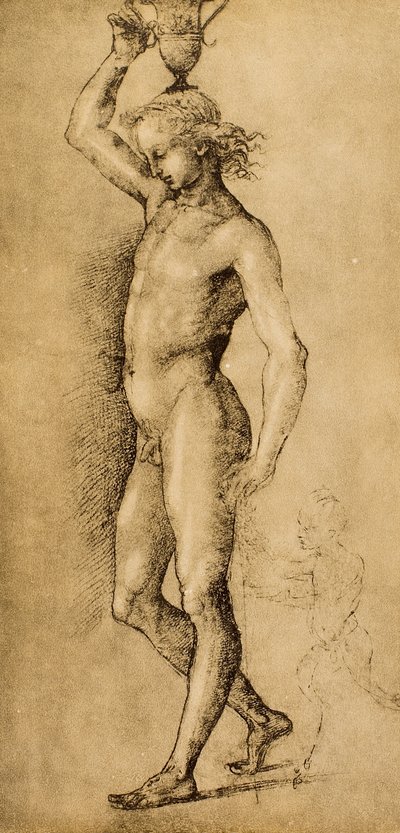 Bacchus kjent som Idolino, tegning av Raphael. Cabinet of Drawings and Prints, Uffizi Gallery, Firenze av Raffaello Sanzio Raphael