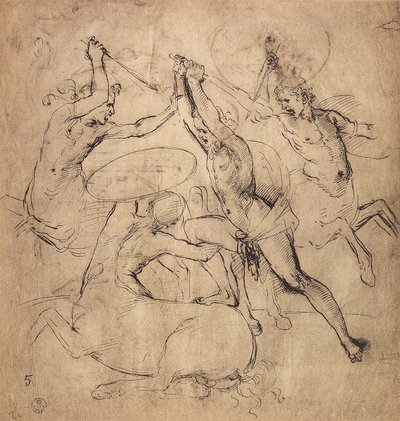 Herkules dreper kentauren; tegning av Raphael. Cabinet of Drawings and Prints, Uffizi Gallery, Firenze av Raffaello Sanzio Raphael
