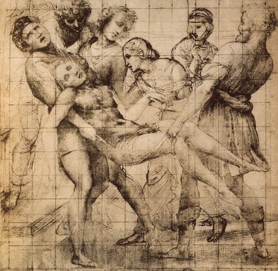 Forberedende tegning for transporten av døde Kristus også kjent som pala Baglioni; verk av Raphael. Skap med tegninger og trykk, Uffizi, Firenze av Raffaello Sanzio Raphael