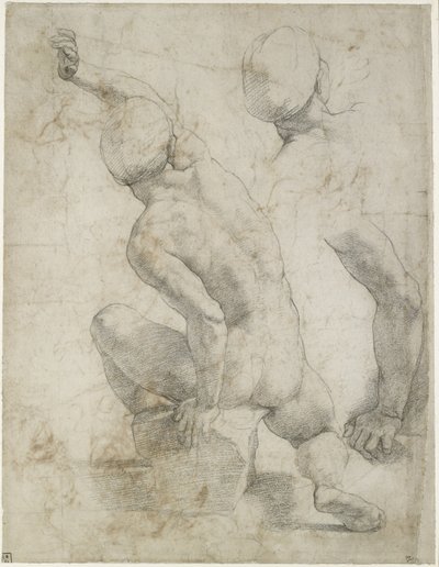 Rekt: Naken mann sittende på en stein, WA1846.200 (svart kritt på off-white papir) av Raffaello Sanzio Raphael