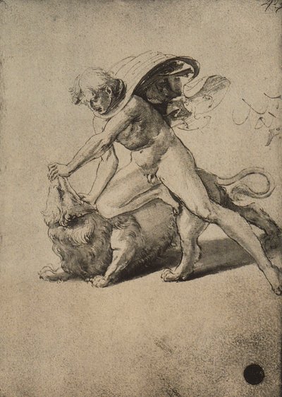 Samson kjemper mot løven; tegning av Raphael. Gallerie dellAccademia, Venezia av Raffaello Sanzio Raphael