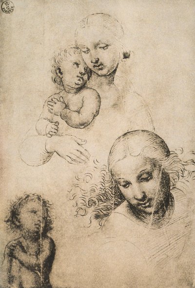 Study for a Madonna and Child, tegning av Raffaello Sanzio. Cabinet of Drawings and Prints, Uffizi Gallery, Firenze av Raffaello Sanzio Raphael