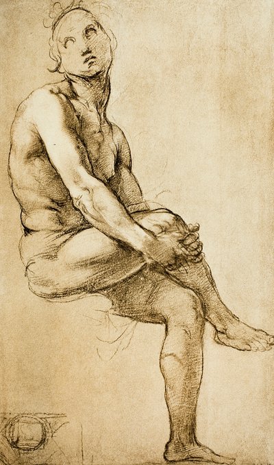 Studie av en menneskelig figur, tegning av Raphael, Cabinet of Drawings and Prints, Uffizi Gallery, Firenze av Raffaello Sanzio Raphael