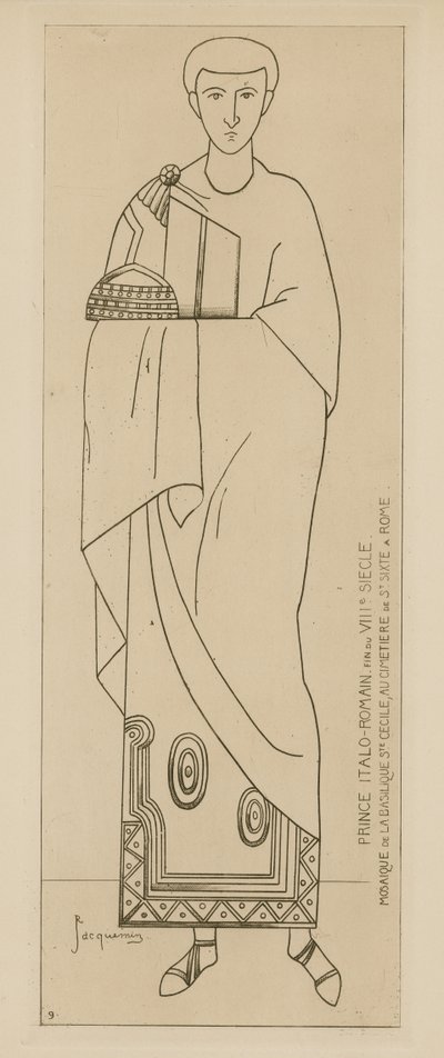 Prins italiensk-romersk. Slutten av det 8. århundre. Mosaikk i basilikaen St. Cecilia, på kirkegården til St. Sixtus i Roma. av Raphael Jacquemin