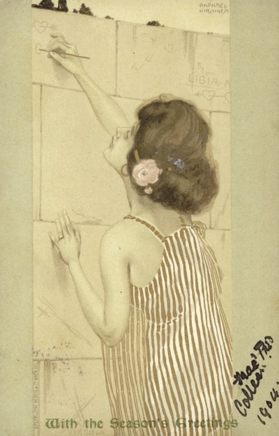 Jente som skriver på en vegg av Raphael Kirchner