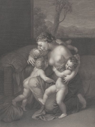 Veldedighet med tre små barn, 1795. av Raphael Morghen