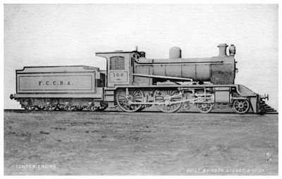 4-4-0 tender motor, damplokomotiv bygget av Kerr, Stuart og Co, tidlig på 1900-tallet. av Raphael Tuck