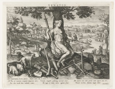 Diana som skytshelgen for jakten Venatio (tittel på objekt) Hovedaktiviteter til en prins (serietittel) Schema, seu speculum principum (serietittel) av Raphaël Sadeler (I)