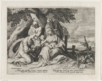 Hellig familie med Saint Catherine og Saint Sebastian Mystisk ekteskap med Saint Catherine av Raphaël Sadeler (I)