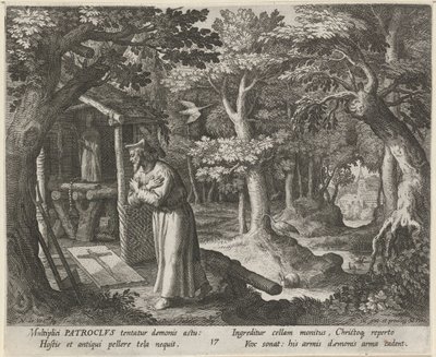 Saint Patroclus av Néris som eremitt The Virtuous Life of Hermits (serietittel) Trophaeum vitae solitariae (serietittel) av Raphaël Sadeler (I)
