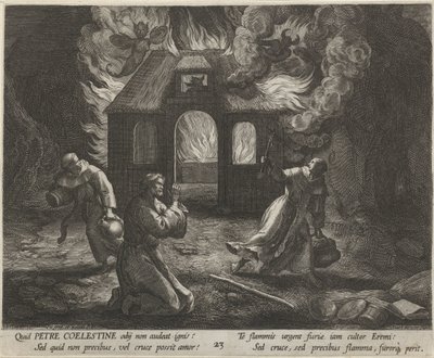 Saint Peter Celestinus som eremitt The Virtuous Life of Hermits (serietittel) Trophaeum vitae solitariae (serietittel) av Raphaël Sadeler (I)