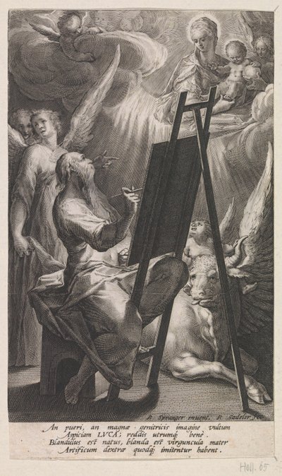 Evangelisten Lukas maler Maria med Kristusbarnet av Raphaël Sadeler (I)