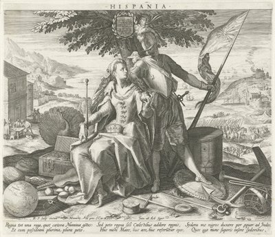 Spania med Juno og Mars Hispania (tittel på objekt) Allegoriske representasjoner av europeiske land (serietittel) av Raphaël Sadeler (I)