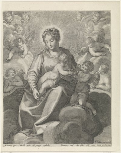 Maria med Kristusbarnet i skyene av Raphaël Sadeler (II)