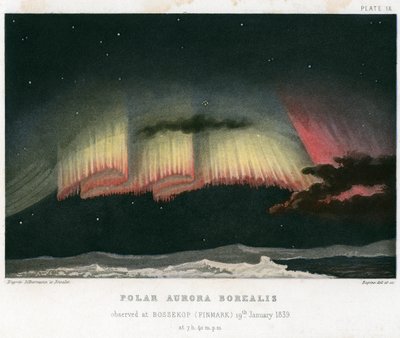 Aurora Borealis eller nordlys, gardinform 1839. [1872] av Rapine