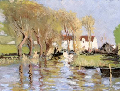 Båt på en kanal, Gironde-elvemunning (gouache på papir) av Raymond Bonnefon
