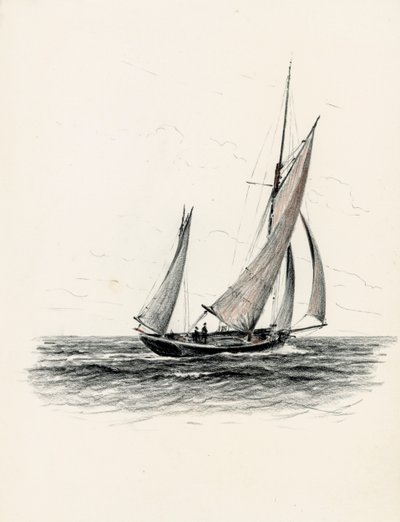 Gabare ved Gironde-elvemunningen (fargestift og kull på papir) av Raymond Bonnefon