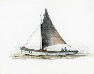 Gabare ved Gironde-elvemunningen (gouache, kull og blyant på papir) av Raymond Bonnefon