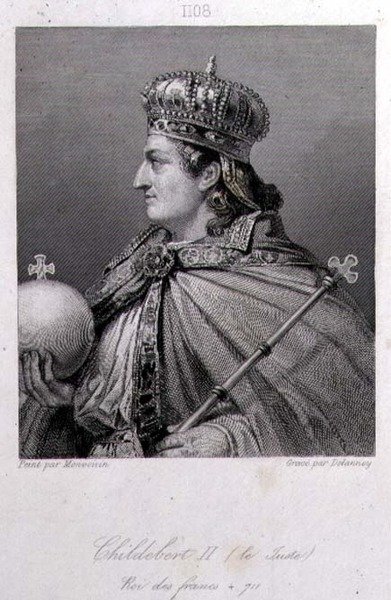 Childebert, konge av Austrasia, gravert av Delannoy (gravering) av Raymond Quinsac (after) Monvoisin