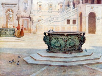 Gårdsplassen til Palazzo Ducale (farge litho) av Reginald Barratt