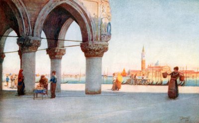 Kveld på Piazzetta (farge litho) av Reginald Barratt