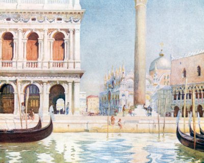 Biblioteket, Piazzetta (farge litho) av Reginald Barratt