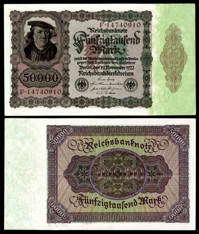 Papirmark for Weimar -republikken, etter hyperinflasjonstiden etter første verdenskrig av Reichsbankdirektorium Berlin