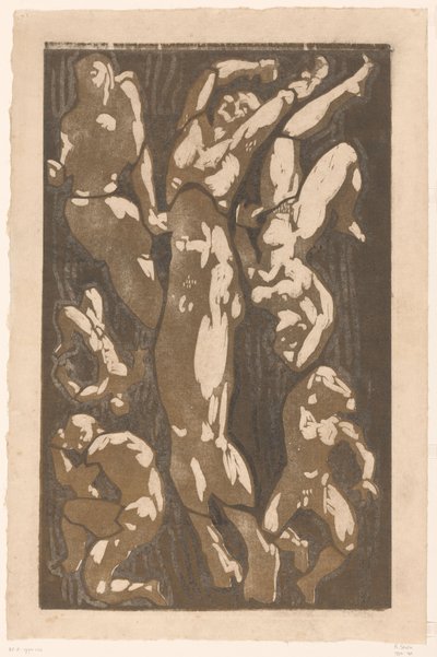 Komposisjon med seks menneskefigurer av Reijer Stolk (signed by artist)