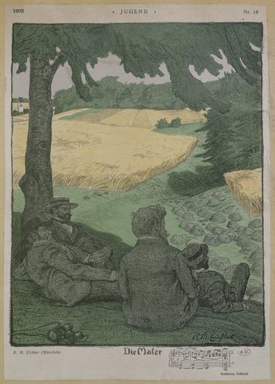 Malere som observerer naturen, illustrasjon fra 