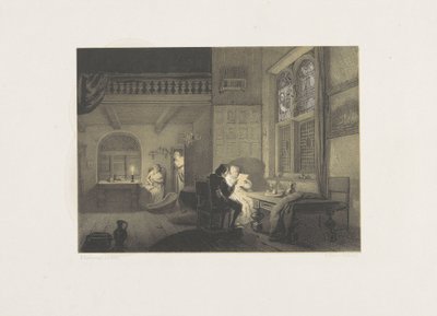Interiør med figurer ved levende lys av Reinier Craeyvanger
