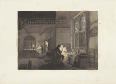 Interiør med figurer ved levende lys av Reinier Craeyvanger