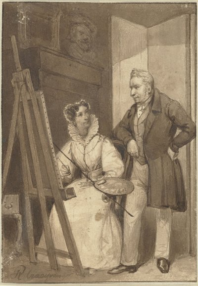 Portrett av Wilhelmina Frederica Sophia av Preussen, prinsesse av Orange-Nassau, med ektemannen kong William I av Reinier Craeyvanger