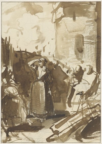 Kvinne bak vollen til en beleiret by (Kenau Simonsdatter Hasselaer?) av Reinier Craeyvanger