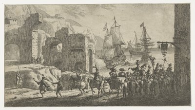 Maskerade ved en havn av Reinier Nooms (attributed to)