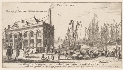 Utsikt over havnen i Amsterdam med kontoret til vannmyndigheten (tittelside) av Reinier Nooms, called Zeeman