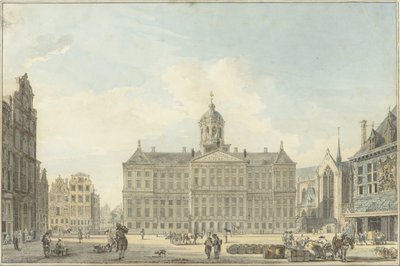 Amsterdam, demningen med rådhuset og Waag av Reinier Vinkeles (I)
