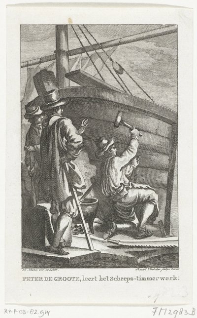 Peter den store arbeider ved Amsterdam Naval Shipyard, andre halvdel av 1700-tallet av Reinier Vinkeles
