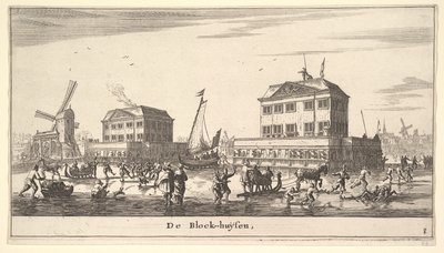 Vinterscene ved blokkhuset i Amsterdam, 1600-tallet. av Reinier Zeeman